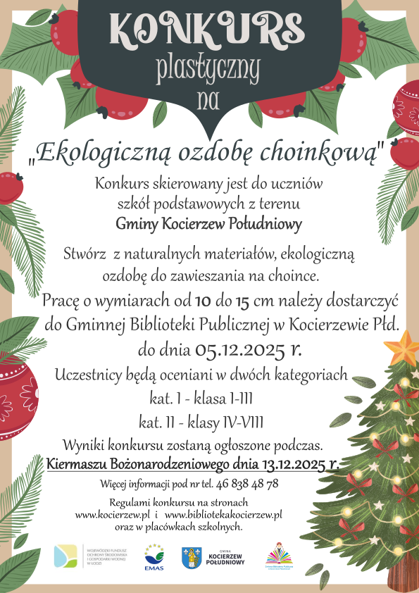 Ogloszenie o konkursie plastycznym na ekologiczną ozdobę choinkową