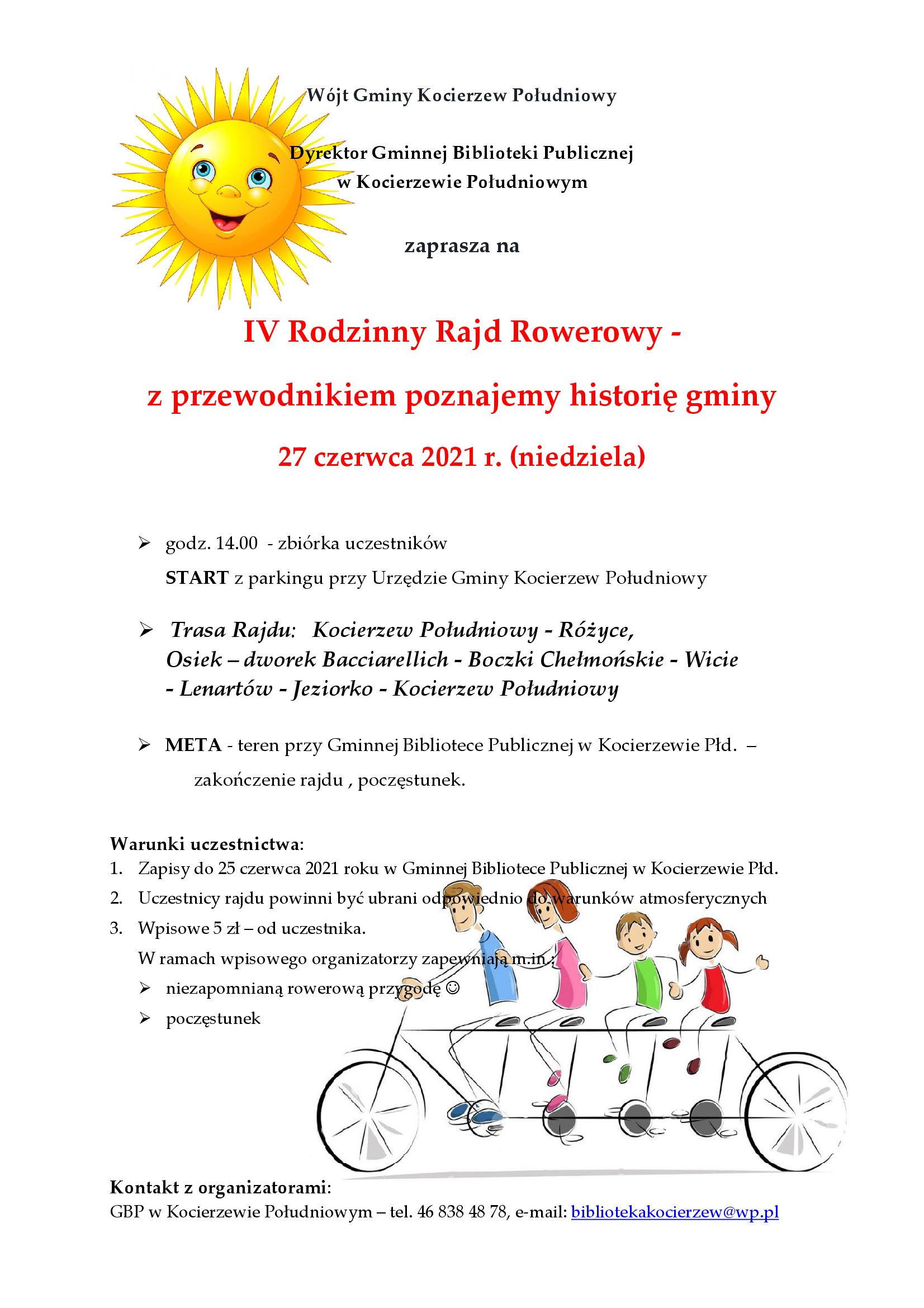 Zaproszenie do udziału w IV Rodzinny, Rajdzie Rowerowym
